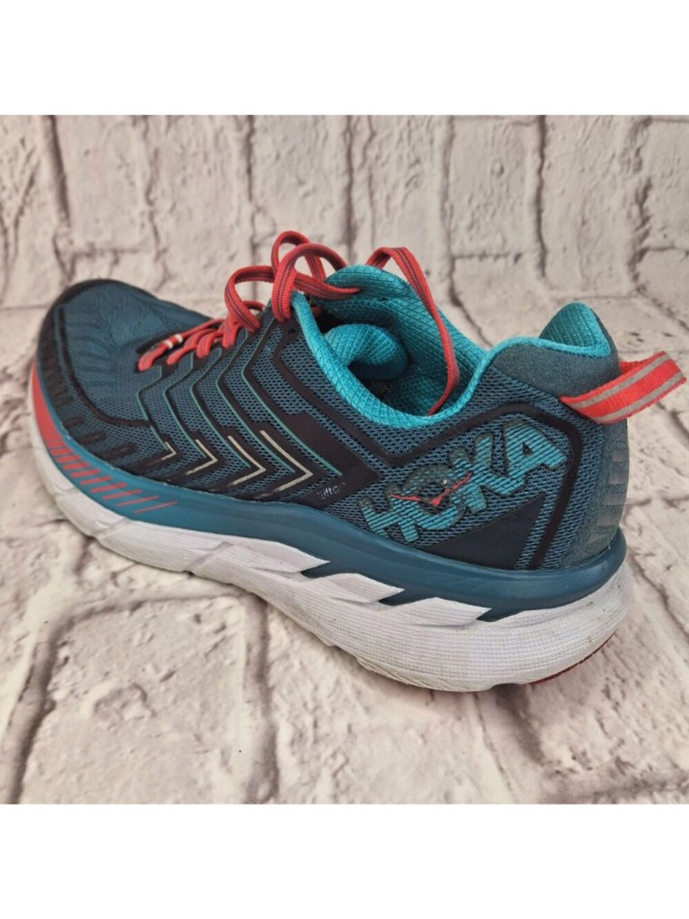 Hoka One One Clifton 4 Womens Running Shoes Size 9.5 Blue & Coral Cushioned - Picture 11 of 12